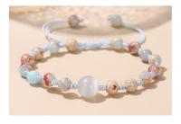 Pulsera Ajustable De Piel De Serpiente Azul Natural JD Para Mujer Estilo Dulce Con Cuentas De Ojo De Gato Joyería Regalo Tejida Con Piedra Semi-preciosa - details 3