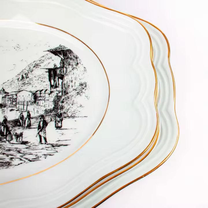Crc Juego de 3 Fuentes de Servir de Porcelana Blanca con Filo de Oro - Bidasoa Original - Edición Limitada - 1
