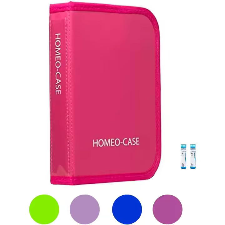 HOMEO-Case  Estuche de Homeopatía con 40 Espacios para Tubos de 4 Gramos de Boiron  Estuche Tubos de Homeopatía  Color Rosa (No Incluye Tubos)  Cerrado 21,5 x 14,5 cm  Abierto 48,5 x 21 cm - 1