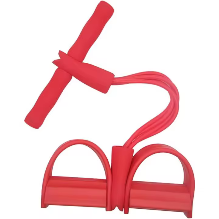 Entrenador de fuerza para abdominales de 2 piezas, ejercitador de abdominales con cordón elástico de 4 tubos, estiramiento de fitness con pedal, rojo - 1