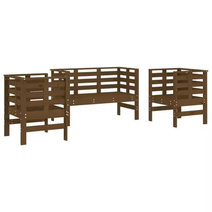 vidaXL Juego de muebles jardín 3 pzas madera maciza pino marrón miel - 1