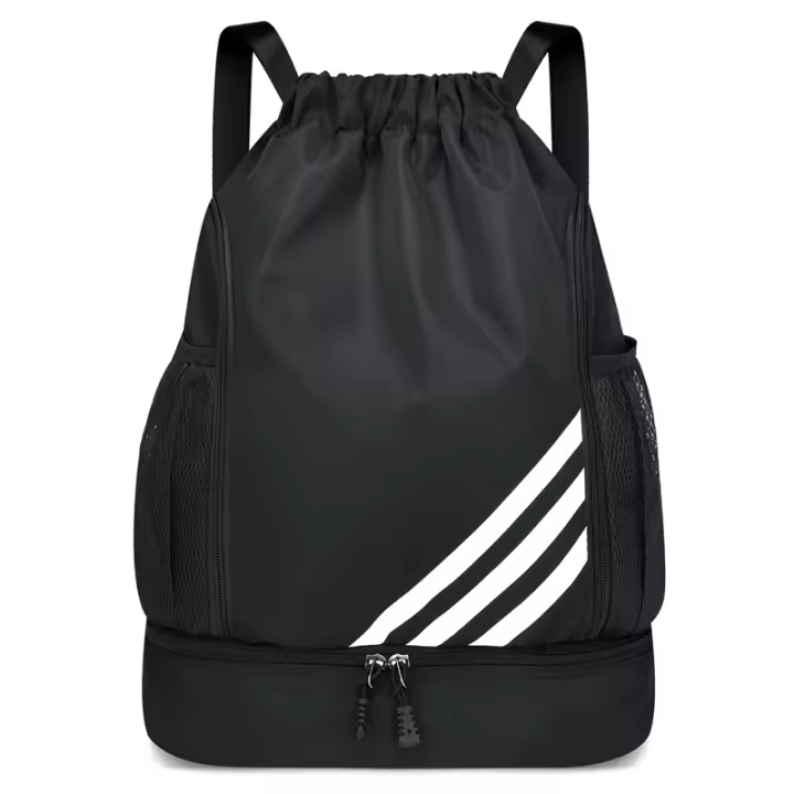 Mochila con cordón, mochila deportiva impermeable, con compartimento para zapatos y bolsillos de malla para botellas de agua, para deportes, escuela, playa, vacaciones, natación, viajes - 1