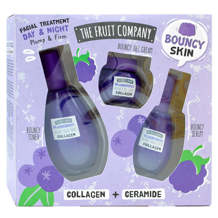 The Fruit Company Set Facial Bouncy Skin – Ritual de Colágeno y Ceramidas para Firmeza, Elasticidad e Hidratación Profunda | Rutina Completa 3 Pasos: Bouncy Toner 150 ml, Bouncy Sérum 50 ml y Bouncy Gel Cream 70 ml con Efecto Plump Jugoso y Barrera Cutáne