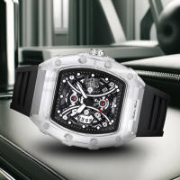Reloj De Cuarzo Para Hombre Con Correa Negra Y Caja Transparente Moda Sencilla Lujo Calendario Reloj De Pulsera De Lujo Para Hombre - details 5