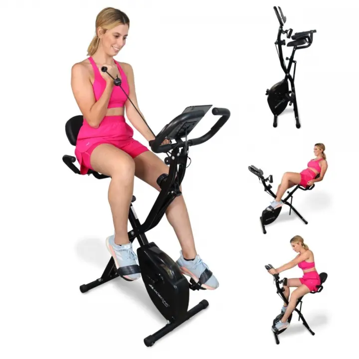 Bicicleta estática plegable + Cintas de resistencia 2 en 1 Mobiclinic® Everest 8 niveles Hasta 120Kg Pantalla LCD Medidor de pulso Asiento regulable Rueda de 25Kg Trainer X-Bike - 1