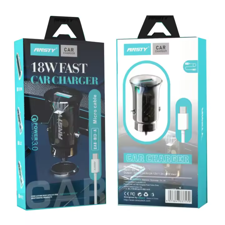 ANSTY Cargador De Coche Tipo-Micro USB 18W Con Cable De Carga Y Datos CAR-013 - 1