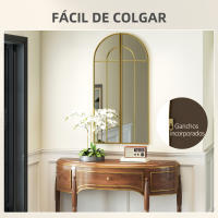 HOMCOM Espejo Decorativo de Pared de 2 Piezas 30x120 cm Espejo de Ventana con Diseño en Arco y Marco de Metal Espejo para Salón Dormitorio Entrada Dorado - details 1