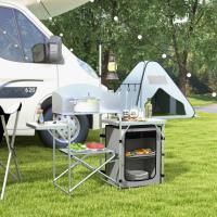Outsunny Mueble de Cocina para Camping Armario para Camping Plegable con Mesas Estantes Poste de Luz Elevable y Bolsa de Transporte para Acampada Picnic 144x48x119 cm Plata y Gris Claro - details 1