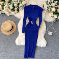 Vestido REALEFT De Punto Para Mujer Con Cuello Alto Y Mangas Largas Estampado Sólido Estilo Casual Vestido De Abrazo Largo Hasta La Rodilla Para Otoño E Invierno - details 43