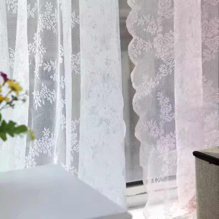Cortina De Encaje Blanco Rosa Europeo Para Decoración De Hogar Tratamiento De Ventanas Para Sala De Estar Y Dormitorio Tela Voile Translúcida Sin Aislamiento Solar - 1