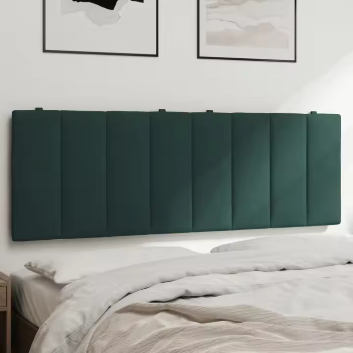Cabecero de cama acolchado terciopelo verde oscuro 140 cm - 1