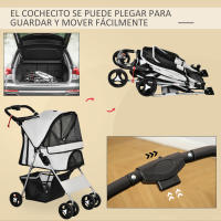 PawHut Cochecito para Mascotas Plegable Carrito para Perros con Toldo Ajustable Cesta de Almacenaje y Ruedas con Freno Tela Oxford Marco de Acero 75x46x94 cm - details 4