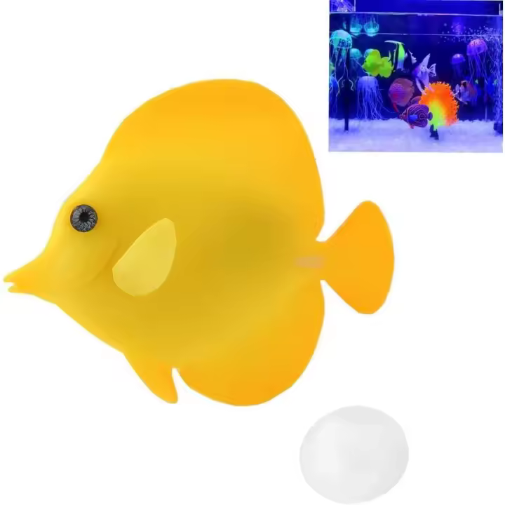 Peces Artificiales de Acuario, Peces tropicales flotantes, divertidos y luminosos, de silicona, realistas y en movimiento, Adornos decorativos, Amarillos. - 1