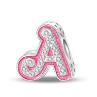 925 Plata Esterlina Romántica Rosa 26 Letras DIY Encantos Bolas Adecuadas Para Pulseras Pandora Joyería Fina Regalo De Cumpleaños - details 1