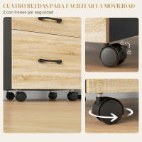 HOMCOM Cajonera de Oficina Mueble Archivador con 4 Ruedas 3 Cajones para Tamaño A4 Carta para Estudio Salón 40x42x65 cm Roble y Negro - details 5