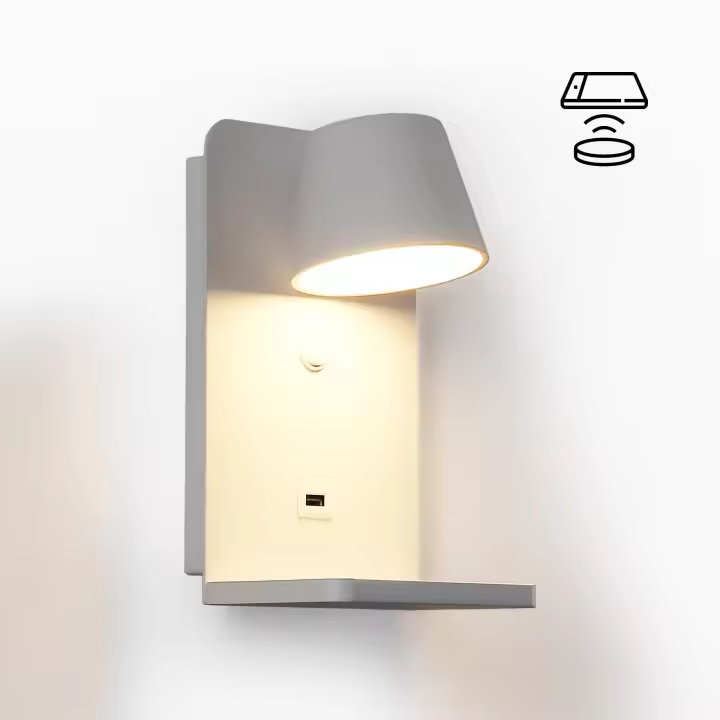 Barcelona LED Aplique de pared para lectura con puerto USB "BASKOP W" - 6W - Base carga inalámbrica - 1