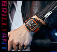 Reloj De Cuarzo MINI FOCUS Para Hombres Con Dial Tonneau Deportivo Y Correa De Silicona Naranja Cronógrafo Resistente Al Agua Con Manos Luminosas Fecha Automática - details 15