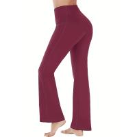 Pantalones De Yoga Flared Para Mujer Cintura Alta Con Bolsillos Pantalones Deporte Casual Cruzados De Polyester - details 9