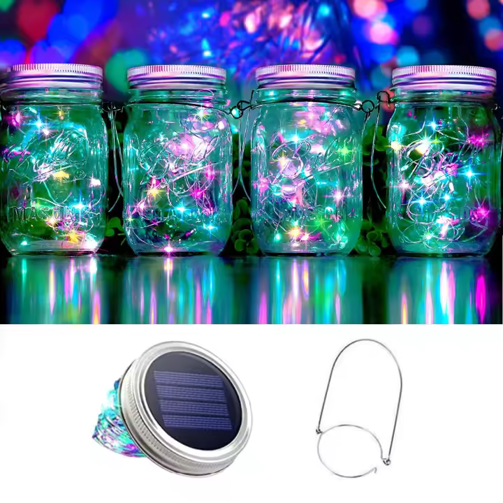 30 LED Solar Mason Jar Lights Luz De Hadas Impermeables Para Jardín Y Boda Con Manijas Sin Jarra Incluida Fuente De Luz Solar Contemporánea - 1
