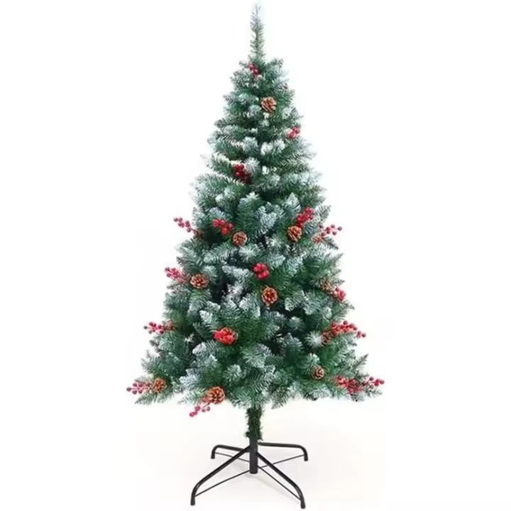 Árbol de Navidad con piñas y Bayas, Pino Artificial Verde con Puntas Blancas, Adornos para Navidad, árbol de Navidad artificial de abeto de alta calidad de para el hogar, oficina, decoración de fiesta, fácil montar, 90cm, 120cm, 150cm, 180cm, 210cm - 1
