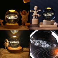Lámpara De Mesa LED 3D Cristal Sfera Con USB Galaxia Luna Para Decoración De Escritorio Ambiente Dormitorio Regalos Para Niños - details 7