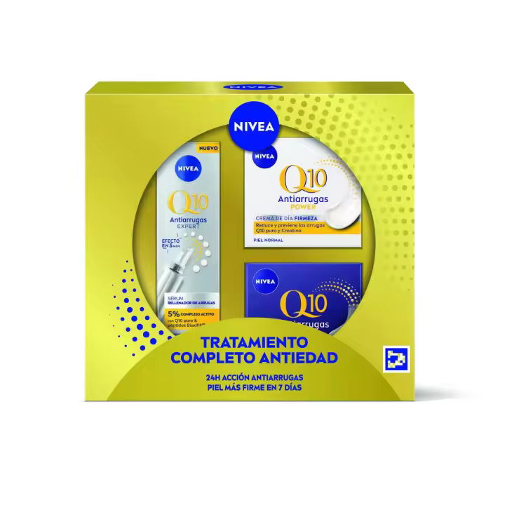 NIVEA Pack Q10 - Caja regalo con Crema de día FP15, Crema de noche y Sérum - Tratamiento completo antiedad - 1