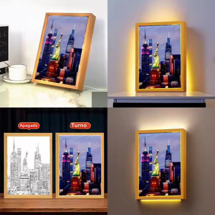 Lámpara De Pared LED De Dibujo De Ciudad Nueva York Fotografía Marco Luz Nocturna Regalo Para Amigos Decoración Del Hogar Luz De Mesa Lámpara De Luna - 1