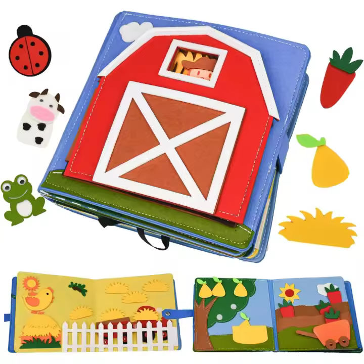 Libro de Tela sensorial educational, juguetes de apvendaje de FIELD para niños, tablero de Actividades 3D with temática de Huerto y Granja, Gift Montessori para niños de 3 años o más - 1