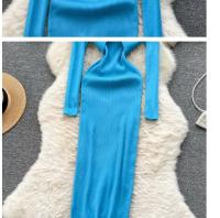 Vestido Largo Elegante De Otoño Invierno Para Mujer Con Cuello Haltera Y Cintura Ajustada Vestido Bodycon Coreano Para Oficina Vestidos De Suéter - details 10