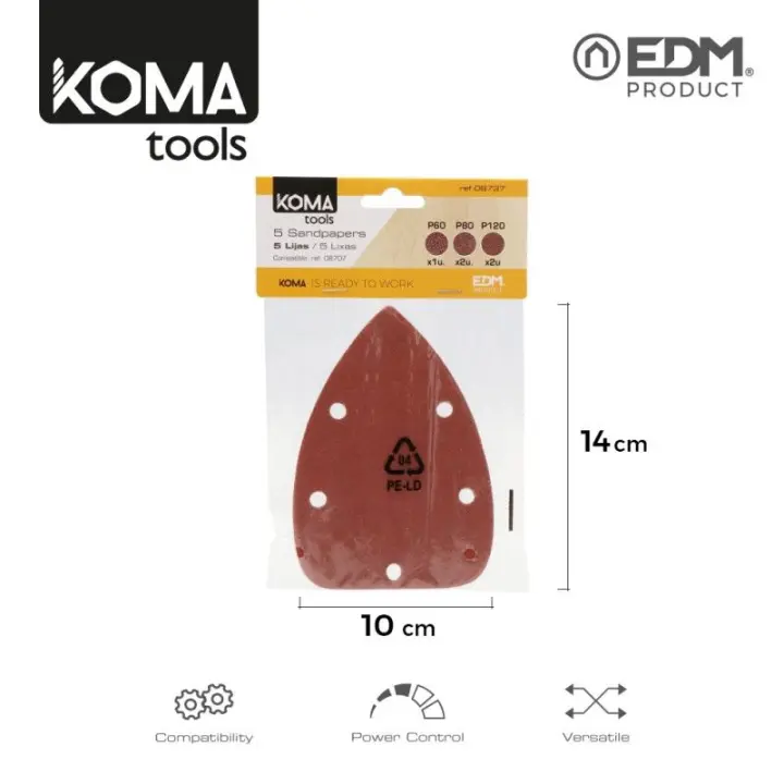 Set 5 Lijas para Lijadora de Alta Calidad - Ref: 08707 - Koma Tools - 1