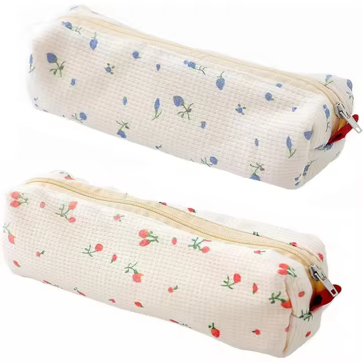 Estuche de Lápices de Canvas Portátil Diseño Floral Pequeño Gran Capacidad Ideal para Niñas - 1