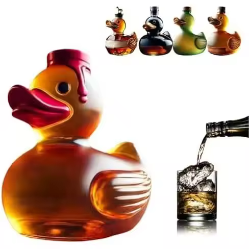 Botella de whisky con forma de pato, vasos de whisky Vellichor's grabados de 10 oz, minibotella creativa de vino con forma de pato, vasos de whisky, decantador de vino, para amantes del whisky (estilo A) - 1