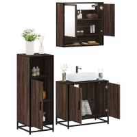 vidaXL Set de muebles baño 3 pzas madera contrachapada en color Roble ahumado/Marrón roble/Roble Sonoma | almacenamiento funcional diseño moderno para baño dormitorio sala - details 1