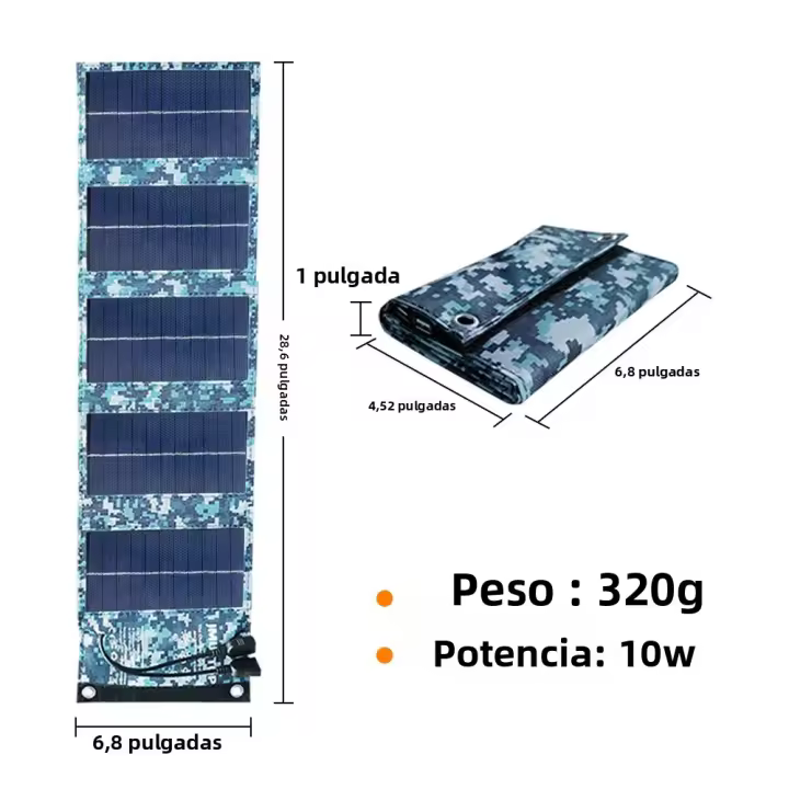 Panel Solar Plegable 10W 5V Para Baterías De Carga USB Impermeable Para Teléfonos Móviles Y Camping Panel Solar Monocrómico De Alta Eficiencia - 1