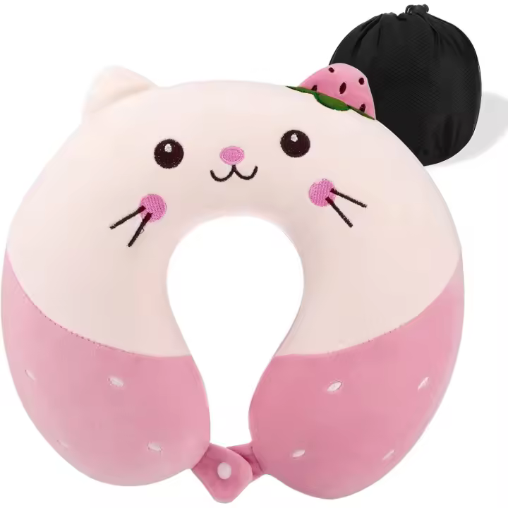 Almohada de Viaje,Almohada portátil para el Cuello para niños,Almohada de Espuma viscoelástica en Forma de U,Viajes,Oficina,Lindo patrón de Animales - 1