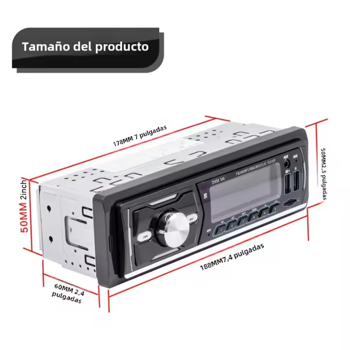 Receptor De Estéreo In-Dash 1Din 12V Para Coche Con Radio FM AM RDS Llamadas Hands-free 2 USB TF AUX Bluetooth Música Y Llamadas - 1