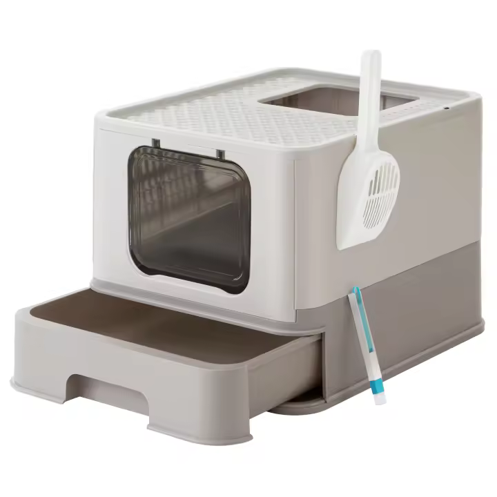Feandrea Arenero para Gatos, Caja Arena con Bandeja Extraíble, Pala, Cepillo, Espacioso para Gatos Grandes, Carga de 15 kg, Antifiltración, Antiescapes, Gris Carbón y Gris Paloma/Avena y Gris Cálido/Azul Pálido y Gris Paloma/Antiescapes, Beige y Negro - 1