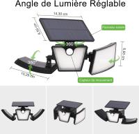 Outdoor Solar Light with Motion Sensor, Solar Floodlight 3 Heads 265 LEDs IP65 Waterproof for Garden (Pack of 2) - details 3