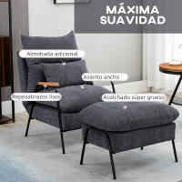 HOMCOM Sillón Relax con Reposapiés Sillón Reclinable con Respaldo Ajustable Tapizado en Pana Marco de Acero y Cojines para Salón Dormitorio 68x91,5x88 cm - details 5