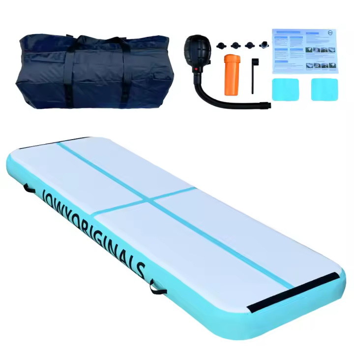 JOWY  AirTrack 300x100x20cm Colchoneta Inflable para Gimnasia · Alfombra de Entrenamiento Tumbling Mat, Acrobacias, Yoga, Artes Marciales y Cheerleading · Resistente y Fácil de Transportar · Color Azul - 1