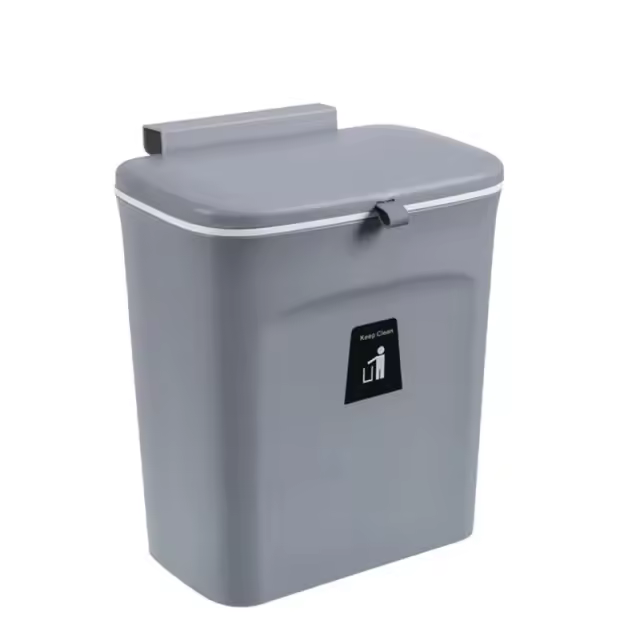 Cesta De Basura Montada En La Pared 7/10L Eco-amigable Para Cocina Y Baño Con Tapa Accesorios De Cocina Plástico Rectangular - 1