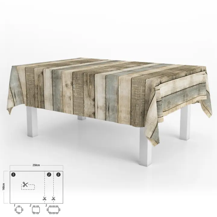 Mantel hule rectangular tablones madera impermeable antimanchas pvc 140 x 250 cm.  recortable uso interior y exterior - 1