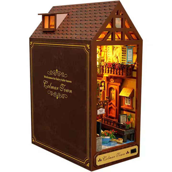 Kit De Miniatura De Librería DIY Nook Casa Modelo Roombox Con Estante De Libros Madera Para Juguete Regalo De Navidad - 1