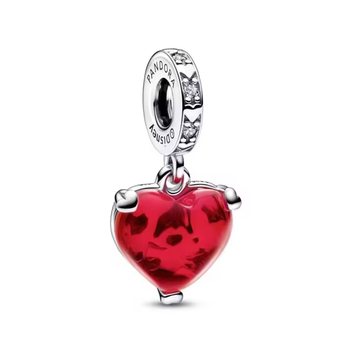 PANDORA Charm de Cristal de Murano Rojo en Plata de Ley con Beso de Mickey y Minnie de Disney - 1