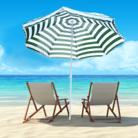 Outsunny Sombrilla de Playa Ø180x200 cm con Techo Inclinable y Poste de Metal Protección Solar para Jardín Terraza Exterior Rayas Verde y Blanco - details 1