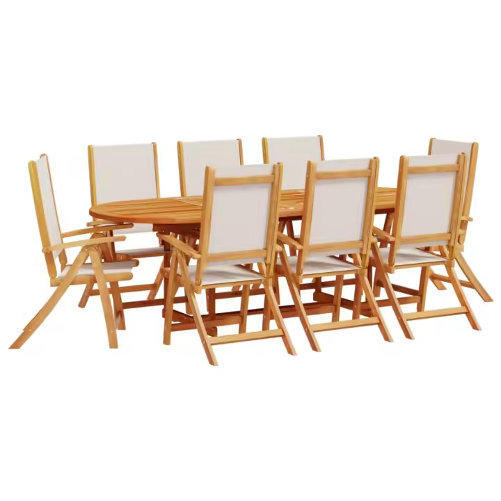 vidaXL Juego comedor de jardín 9 pzas madera maciza acacia y textileno - 1