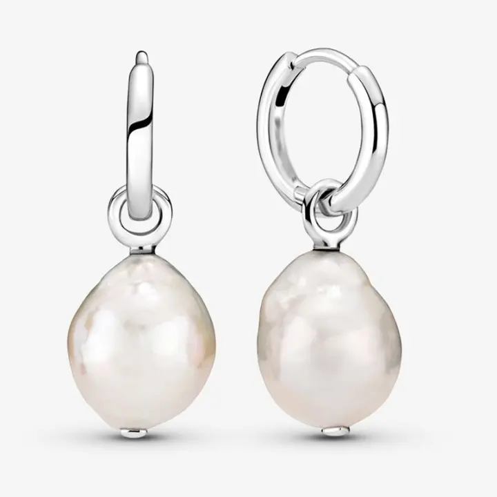 Pendientes de aro con perlas barrocas cultivadas en agua dulce tratadas con joyería para mujer - Plata de ley - 1