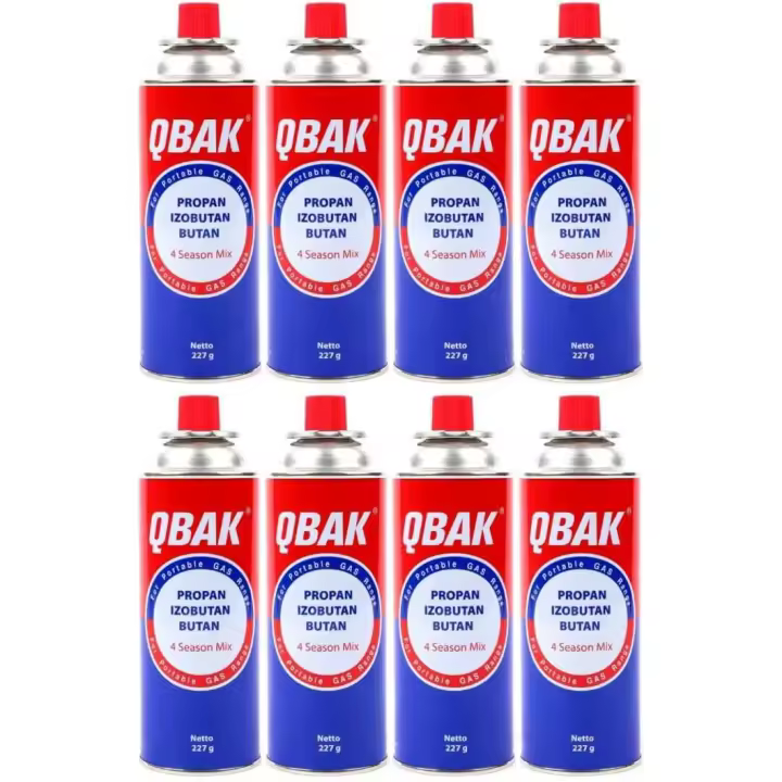 Pack de 8 Cartuchos de Gas Propano Modelo B-250 QBAK | Recambio Gas Azul para Cocina Portátil, Hornillo, Soplete, Soldador, Camping | 227gr | Cartucho desechable con válvula de seguridad | Conexión y desconexión fácil | RevolutionLine - 1