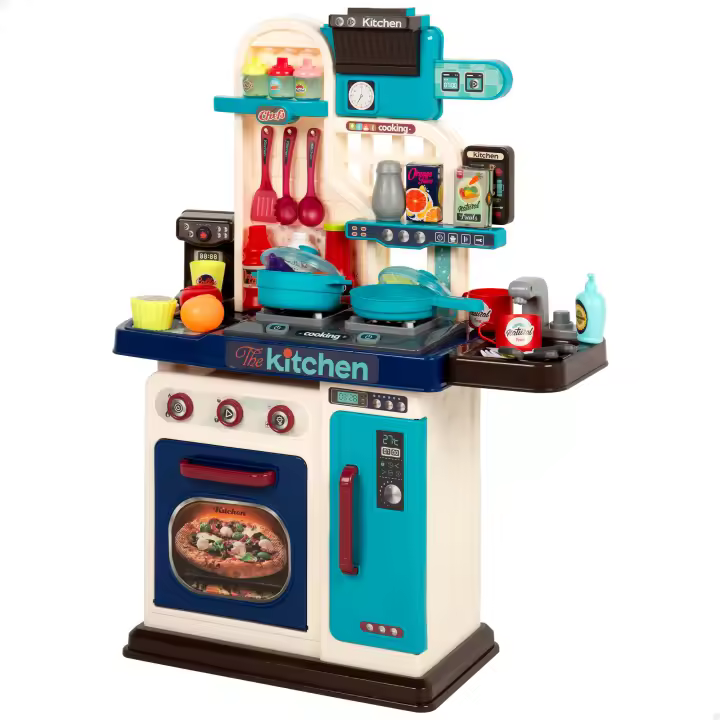COLORBABY - Cocina juguete eléctrica, 53x22x69 cm, luz y sonido, accesorios para cocinar, alimentos, horno, fregadero, frigorífico, cafetera, cocinita infantil, cocinitas infantiles, cocinas para niños, +3 años - 1