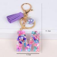 Llavero Con Inicial Colorido Y Borla Morada Para Mujeres Y Niñas Colgante Para Bolso Y Billetera Material De Resina Estilo Clásico - details 10